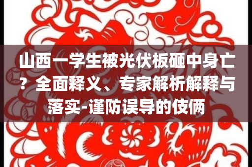 山西一學生被光伏板砸中身亡？全面釋義、專家解析解釋與落實-謹防誤導的伎倆
