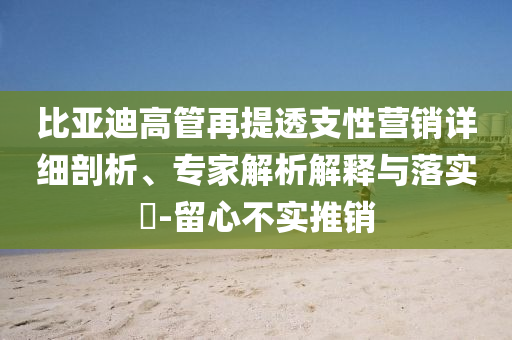 比亞迪高管再提透支性營銷詳細剖析、專家解析解釋與落實?-留心不實推銷
