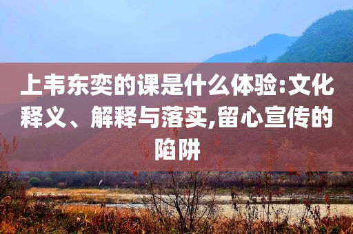 上韋東奕的課是什么體驗(yàn):文化釋義、解釋與落實(shí),留心宣傳的陷阱