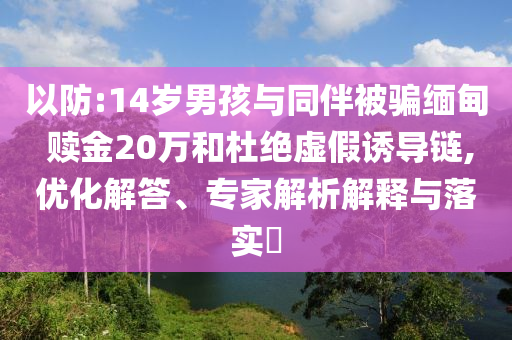 以防:14歲男孩與同伴被騙緬甸 贖金20萬(wàn)和杜絕虛假誘導(dǎo)鏈,優(yōu)化解答、專家解析解釋與落實(shí)?