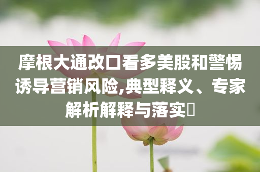 摩根大通改口看多美股和警惕誘導營銷風險,典型釋義、專家解析解釋與落實?
