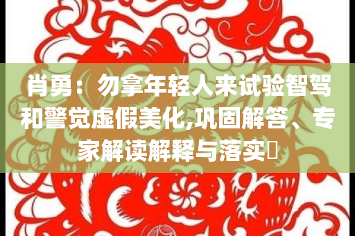 肖勇：勿拿年輕人來試驗智駕和警覺虛假美化,鞏固解答、專家解讀解釋與落實?