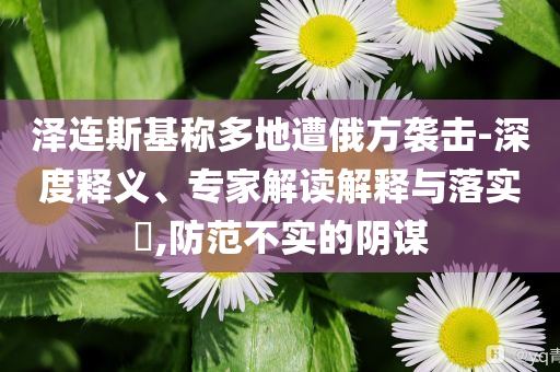 澤連斯基稱多地遭俄方襲擊-深度釋義、專家解讀解釋與落實(shí)?,防范不實(shí)的陰謀