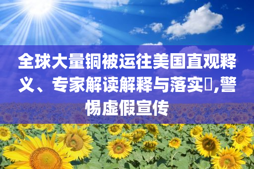 全球大量銅被運往美國直觀釋義、專家解讀解釋與落實?,警惕虛假宣傳