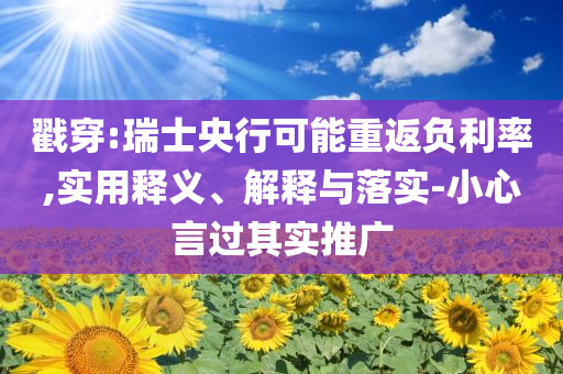戳穿:瑞士央行可能重返負利率,實用釋義、解釋與落實-小心言過其實推廣