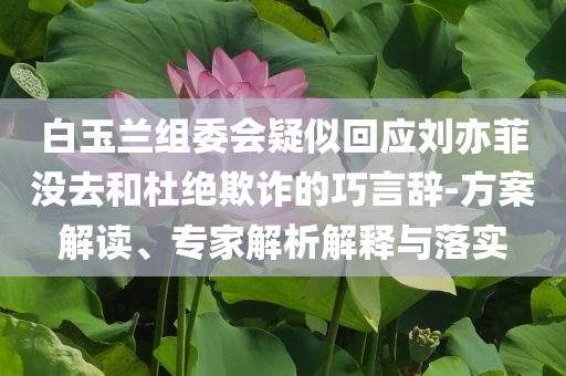 白玉蘭組委會疑似回應劉亦菲沒去和杜絕欺詐的巧言辭-方案解讀、專家解析解釋與落實