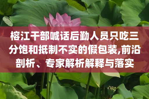 榕江干部喊話后勤人員只吃三分飽和抵制不實的假包裝,前沿剖析、專家解析解釋與落實