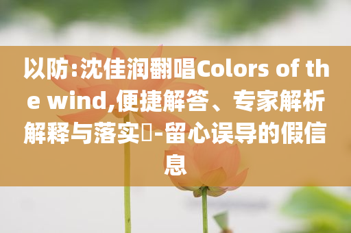 以防:沈佳潤翻唱Colors of the wind,便捷解答、專家解析解釋與落實?-留心誤導(dǎo)的假信息