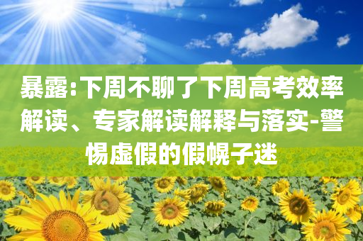 暴露:下周不聊了下周高考效率解讀、專家解讀解釋與落實-警惕虛假的假幌子迷