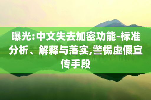 曝光:中文失去加密功能-標準分析、解釋與落實,警惕虛假宣傳手段