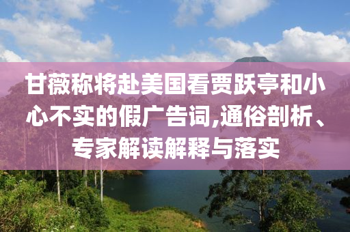 甘薇稱將赴美國看賈躍亭和小心不實的假廣告詞,通俗剖析、專家解讀解釋與落實