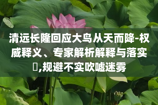 清遠長隆回應大鳥從天而降-權威釋義、專家解析解釋與落實?,規避不實吹噓迷霧