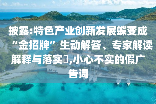 披露:特色產(chǎn)業(yè)創(chuàng)新發(fā)展蝶變成“金招牌”生動解答、專家解讀解釋與落實?,小心不實的假廣告詞