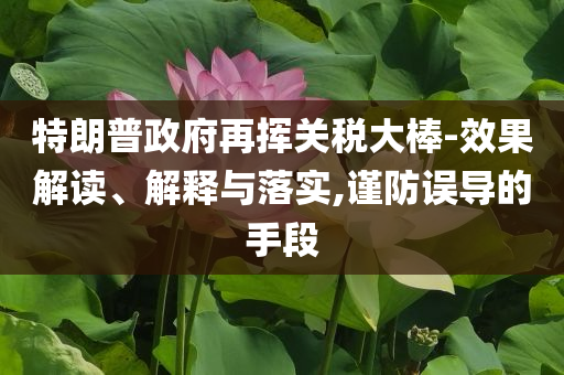 特朗普政府再揮關稅大棒-效果解讀、解釋與落實,謹防誤導的手段