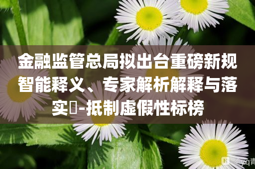 金融監(jiān)管總局?jǐn)M出臺重磅新規(guī)智能釋義、專家解析解釋與落實?-抵制虛假性標(biāo)榜