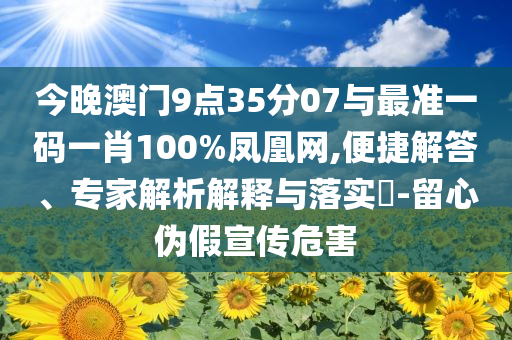今晚澳門9點35分07與最準一碼一肖100%鳳凰網,便捷解答、專家解析解釋與落實?-留心偽假宣傳危害