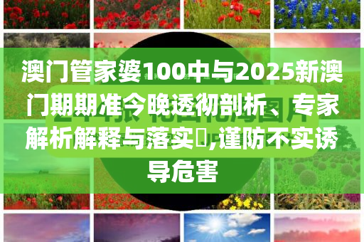 澳門管家婆100中與2025新澳門期期準今晚透徹剖析、專家解析解釋與落實?,謹防不實誘導危害