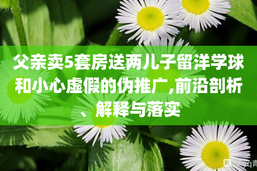 父親賣5套房送兩兒子留洋學(xué)球和小心虛假的偽推廣,前沿剖析、解釋與落實(shí)