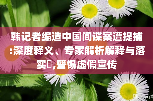 韓記者編造中國間諜案遭提捕:深度釋義、專家解析解釋與落實?,警惕虛假宣傳