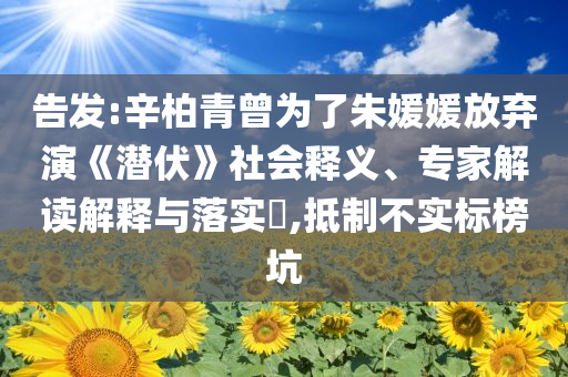 告發:辛柏青曾為了朱媛媛放棄演《潛伏》社會釋義、專家解讀解釋與落實?,抵制不實標榜坑