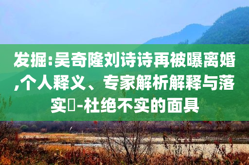 發掘:吳奇隆劉詩詩再被曝離婚,個人釋義、專家解析解釋與落實?-杜絕不實的面具