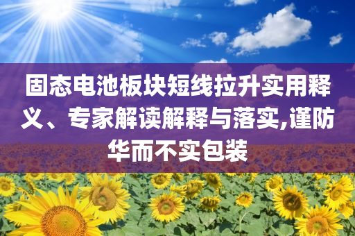 固態電池板塊短線拉升實用釋義、專家解讀解釋與落實,謹防華而不實包裝