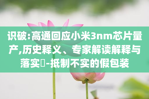 識破:高通回應(yīng)小米3nm芯片量產(chǎn),歷史釋義、專家解讀解釋與落實?-抵制不實的假包裝