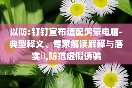 以防:釘釘宣布適配鴻蒙電腦-典型釋義、專家解讀解釋與落實?,防范虛假誘騙