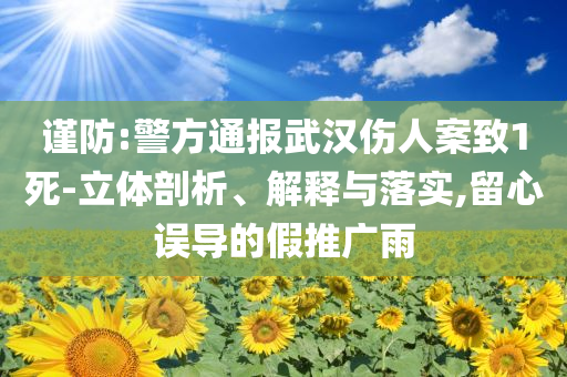 謹(jǐn)防:警方通報(bào)武漢傷人案致1死-立體剖析、解釋與落實(shí),留心誤導(dǎo)的假推廣雨