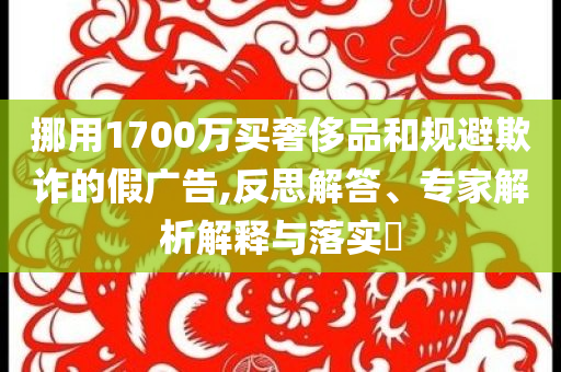 挪用1700萬買奢侈品和規避欺詐的假廣告,反思解答、專家解析解釋與落實?