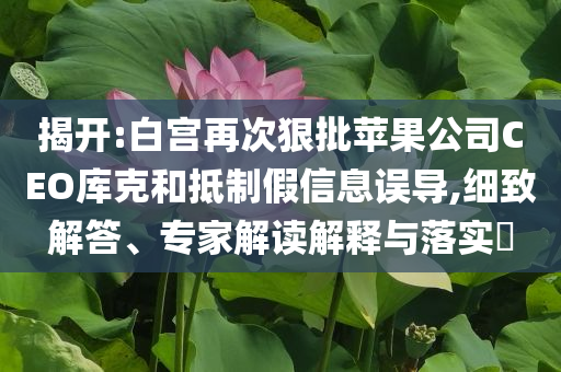 揭開:白宮再次狠批蘋果公司CEO庫克和抵制假信息誤導,細致解答、專家解讀解釋與落實?