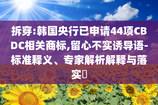 拆穿:韓國央行已申請44項CBDC相關(guān)商標(biāo),留心不實誘導(dǎo)語-標(biāo)準(zhǔn)釋義、專家解析解釋與落實?