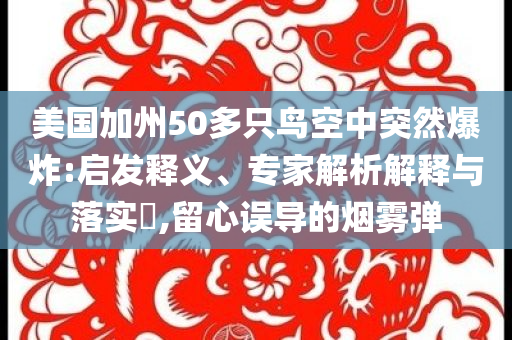 美國加州50多只鳥空中突然爆炸:啟發釋義、專家解析解釋與落實?,留心誤導的煙霧彈